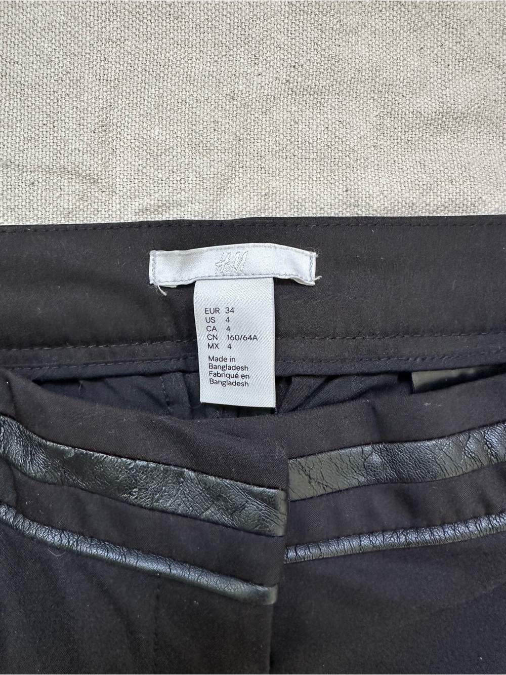 H&M Black Mid-Rise Straight Leg Pants with Faux Leather Trim & Gold Zippers - 4 - Picture 11 of 11